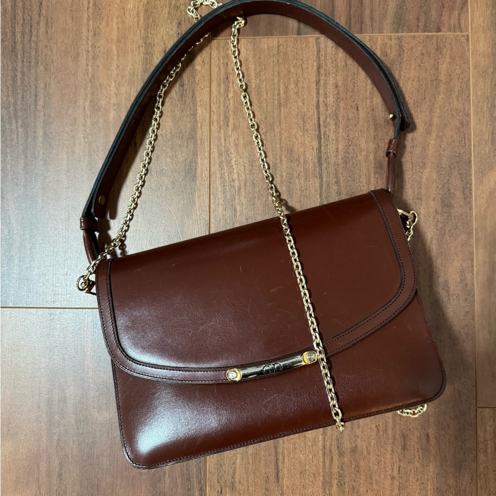 Christian Dior Vintage Brown Leather Shoulder Bag